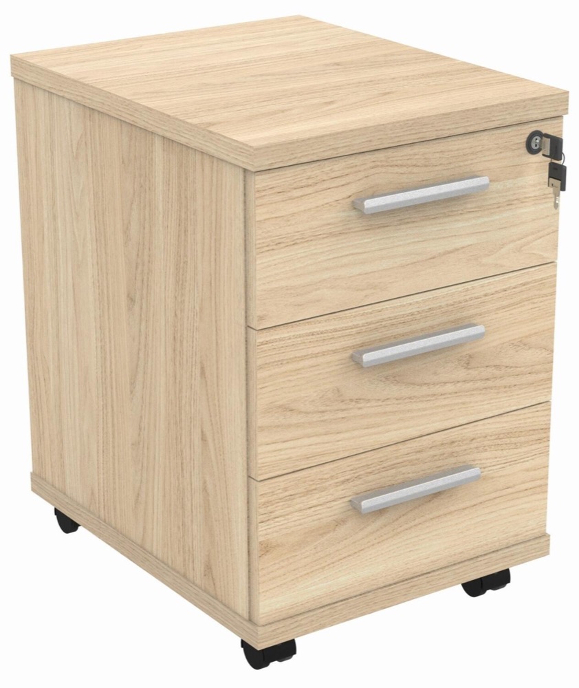 3-Drawer Mobile Pedestal with Lock (Oak)