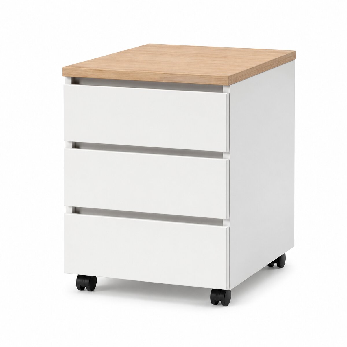 3-Drawer Mobile Pedestal, White with Oak Top