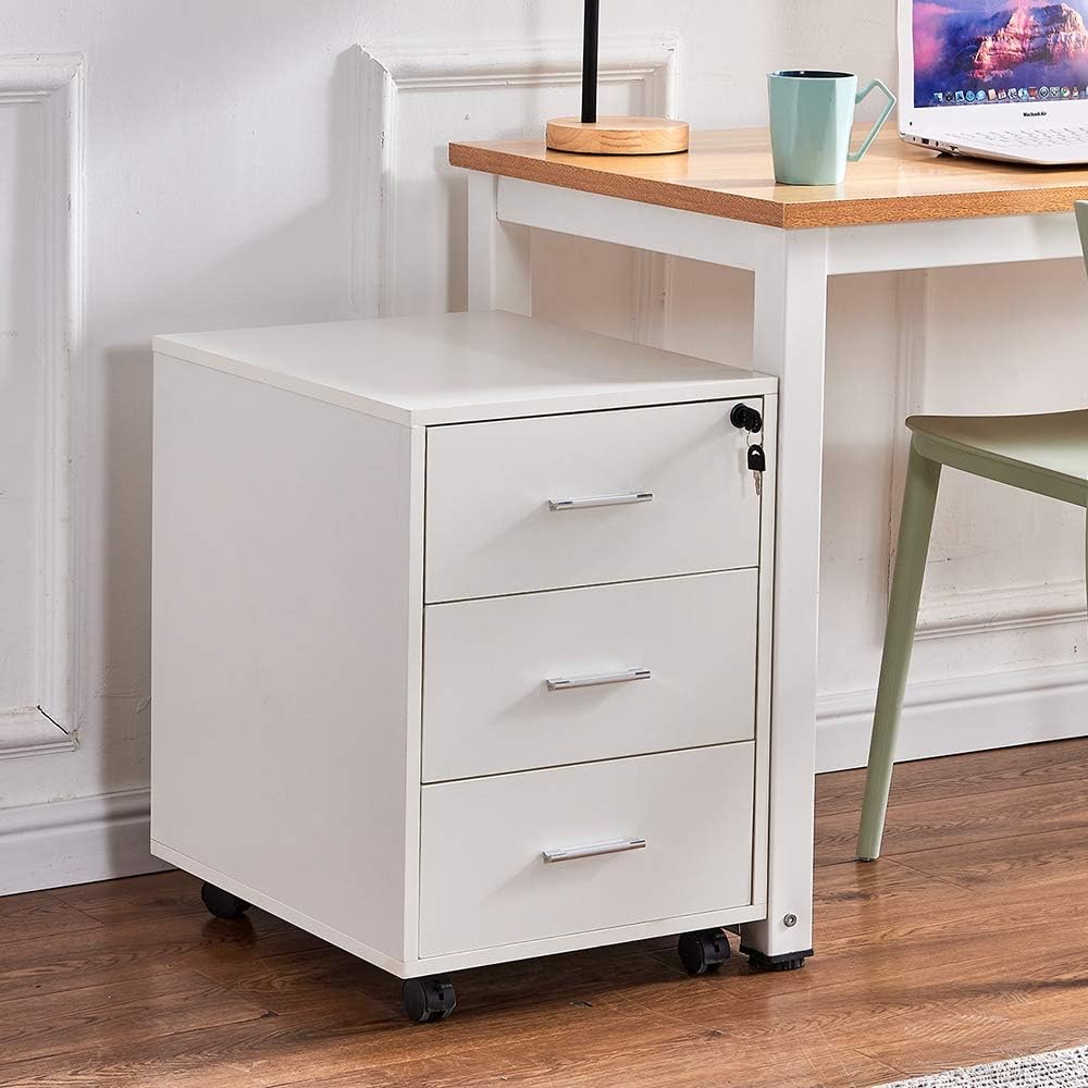 3-Drawer Mobile Pedestal with Lock (White)